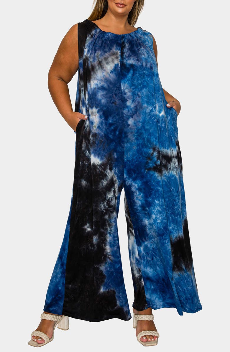 L I V D Pax Tie Dye Pocket Jumpsuit, Main, color, Navy Royal Grey