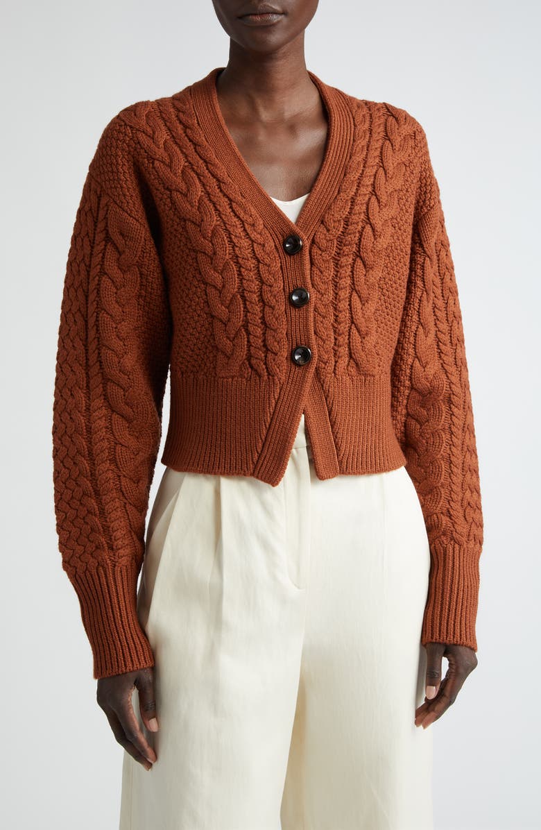 Emilia Wickstead Jacks Cable Knit Wool V-Neck Cardigan, Main, color, 