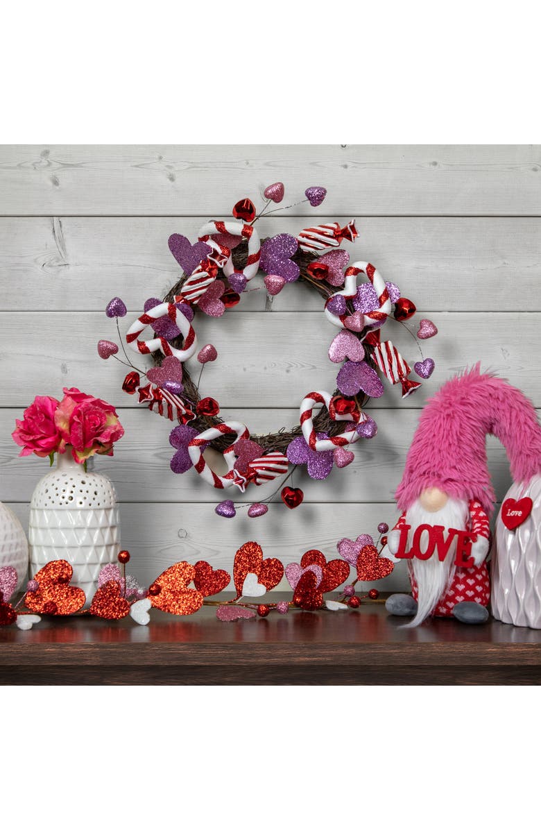Northlight Candies and Hearts Valentine's Day Wreath - 16" - Pink and Purple, Alternate, color, Pink
