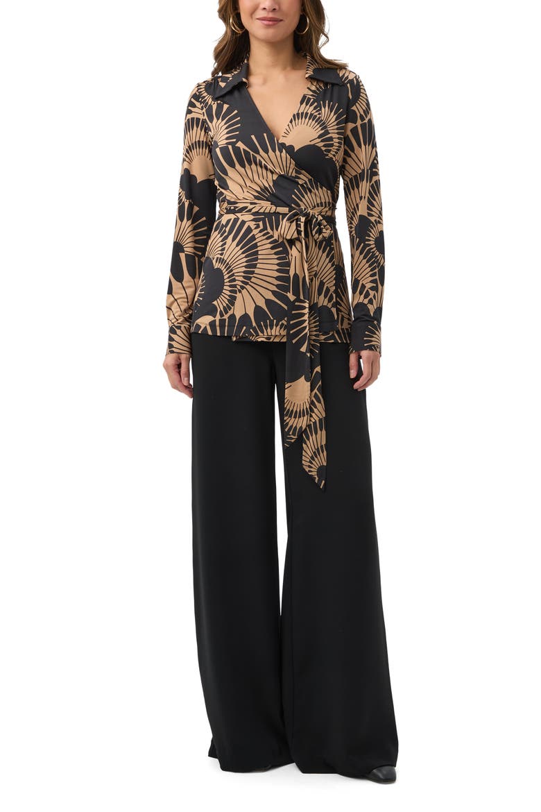 Makeba Printed Jersey Wrap Top, Alternate, color, Black/Camel