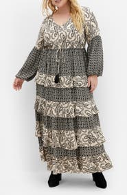 City Chic Clementine Mixed Print Long Sleeve Maxi Dress