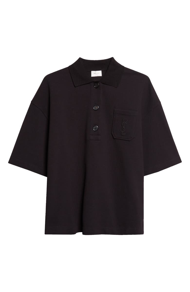 Saint Laurent Embroidered Cotton Piqué Polo, Main, color, Noir