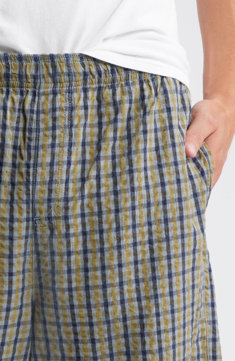 Topman Check Cotton Seersucker Shorts, Alternate, color, Green Multi