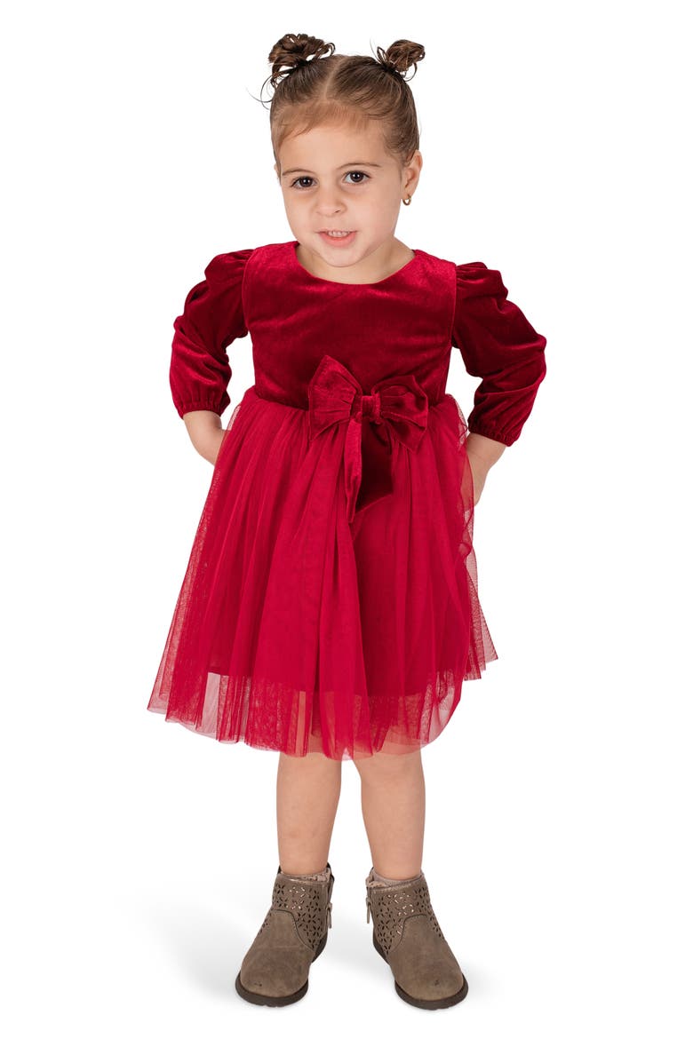 Kids' Velvet & Tulle Party Dress, Alternate, color, RED