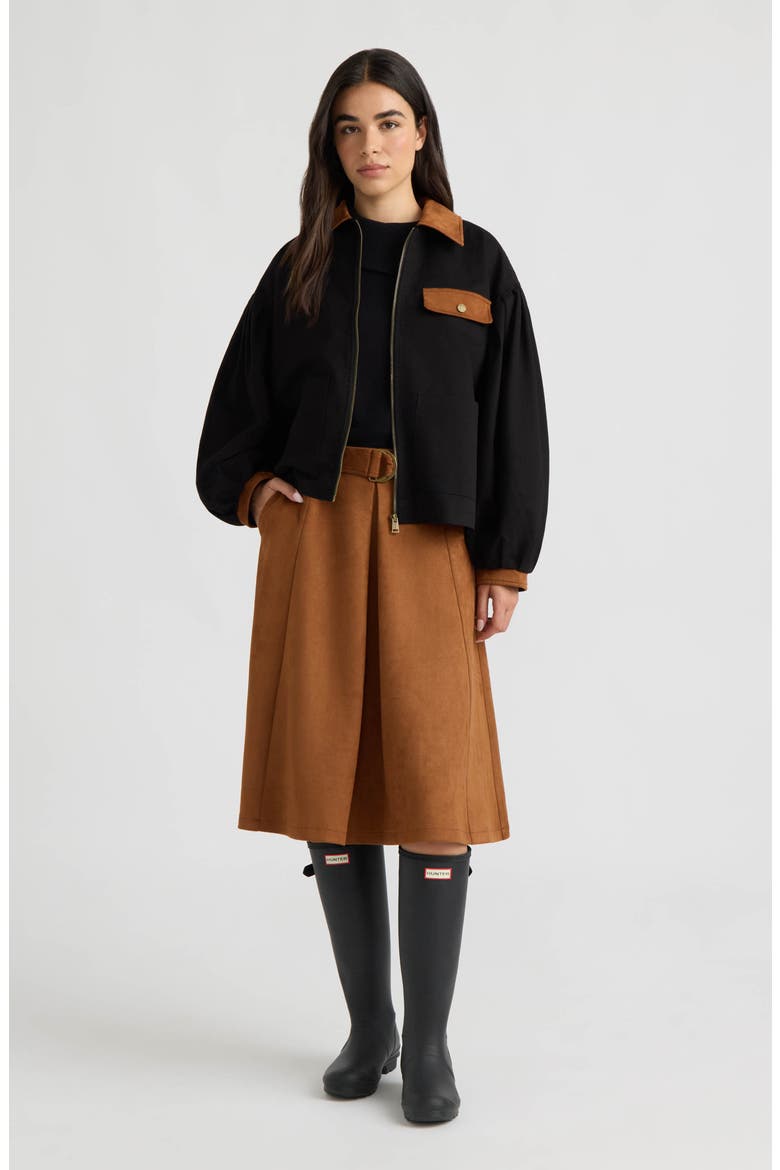Belted Faux Suede A-Line Midi Skirt, Alternate, color, COPPER