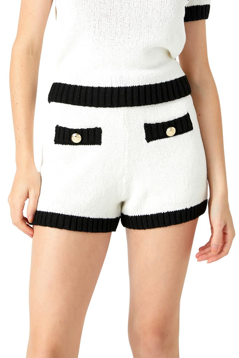 Contrast Trim Knit Shorts, Alternate, color, IVORY/ BLACK