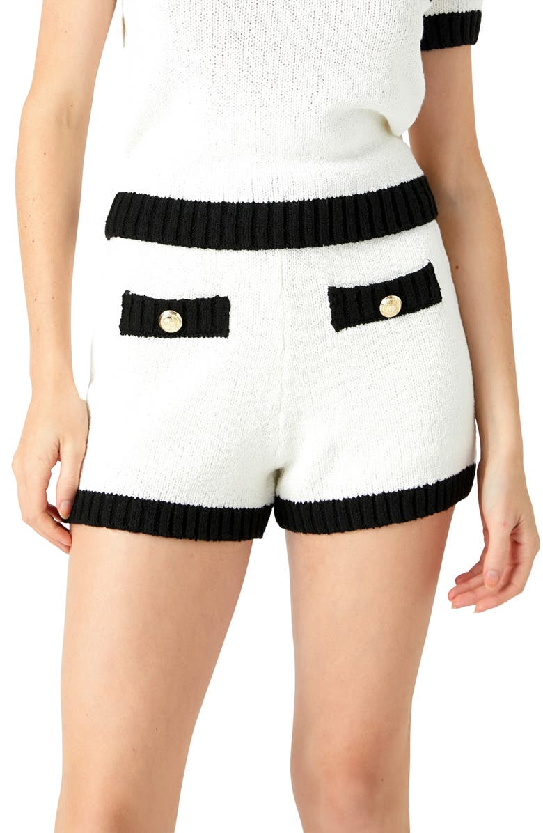 Endless Rose Contrast Trim Knit Shorts, Alternate, color, Ivory/ Black
