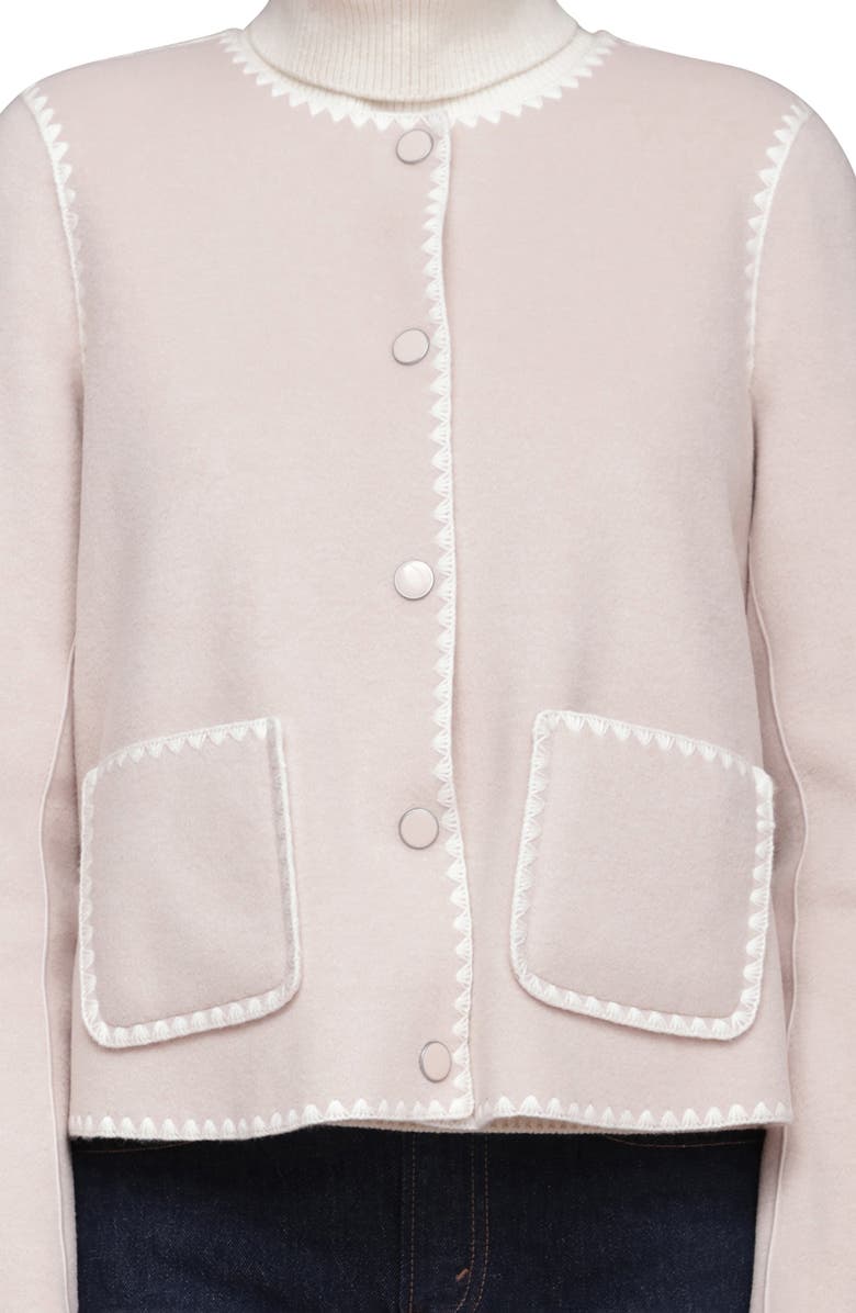 Bagatelle Contrast Stitch Collarless Jacket, Alternate, color, Cream