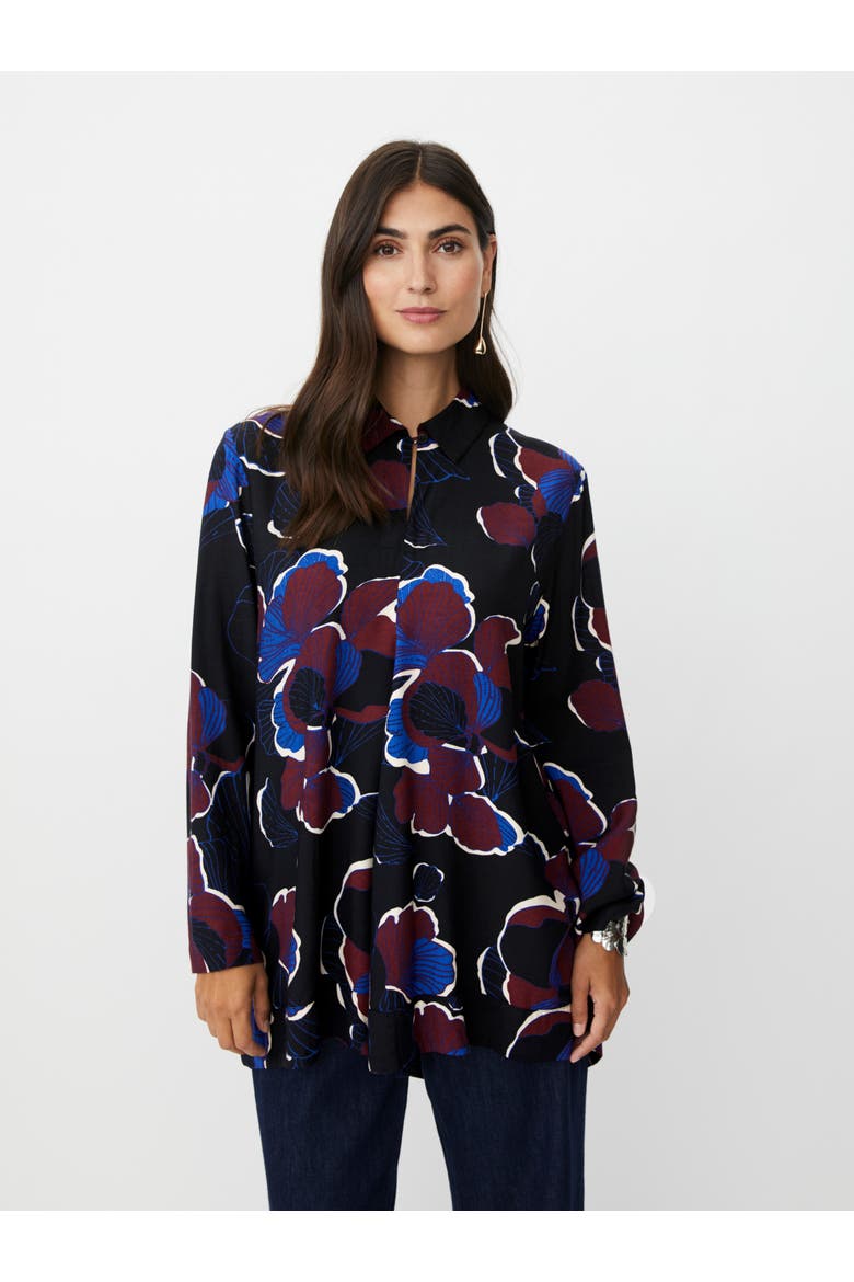 Grivon Collared Long Sleeve Floral Tunic, Main, color, Tawny Port
