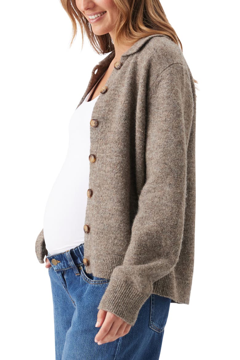 Brodie Collared Button Down Maternity Sweater Cardigan, Alternate, color, Truffle