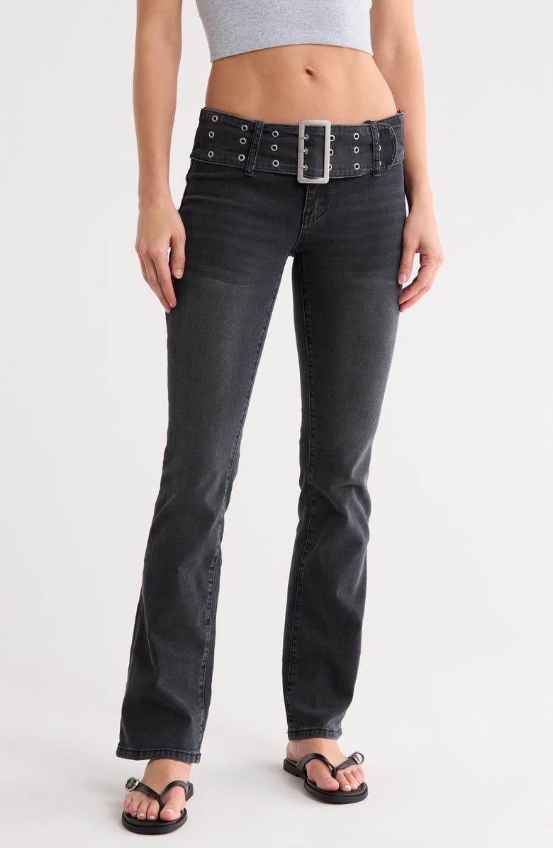 Madden Girl Belted Bootcut Jeans, Main, color, Washed Black
