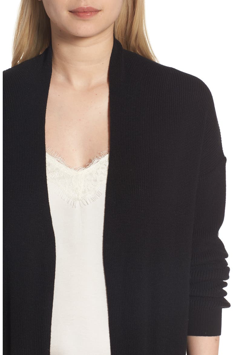 Lightweight Rib Stitch Cardigan, Alternate, color, BLACK