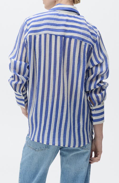 MANGO MANGO STRIPE LYOCELL BLEND BUTTON-UP SHIRT