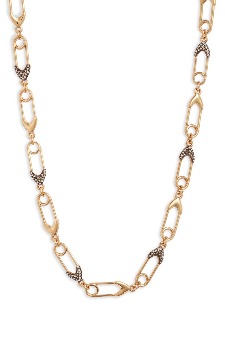 Safety Pin Link Necklace, Main, color, GOLD/ CRYSTAL