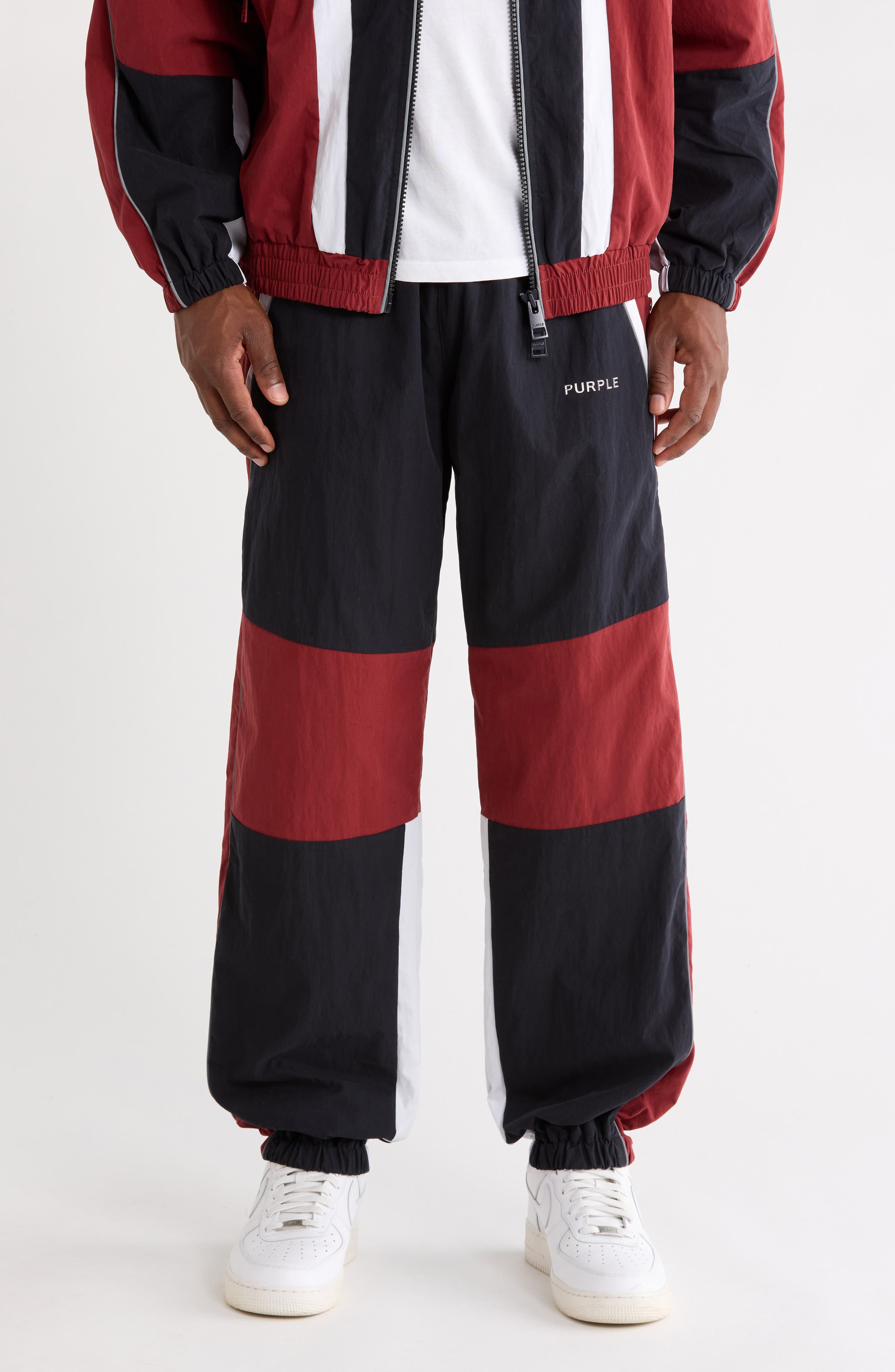 Colorblock Cotton Blend Poplin Track Pants