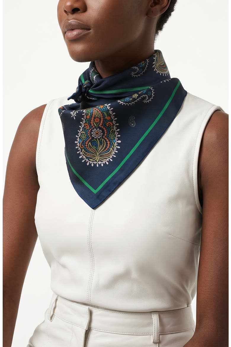 Paisley Nocturne Double Sided Silk Scarf, Alternate, color, Blue