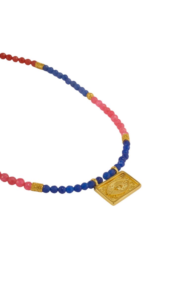 Ottoman Hands Arden Evil Eye Gemstone Beaded Necklace, Alternate, color, Gold