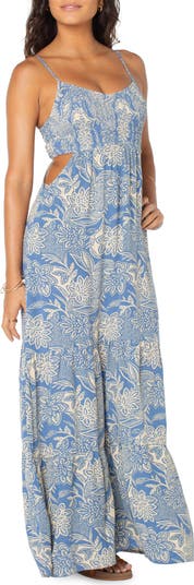 knee length dresses for ladies Aqua Tropical Print Padded Halter O-Ring Cut Out Slit Belted Maxi Dres – Hot  Miami Styles
