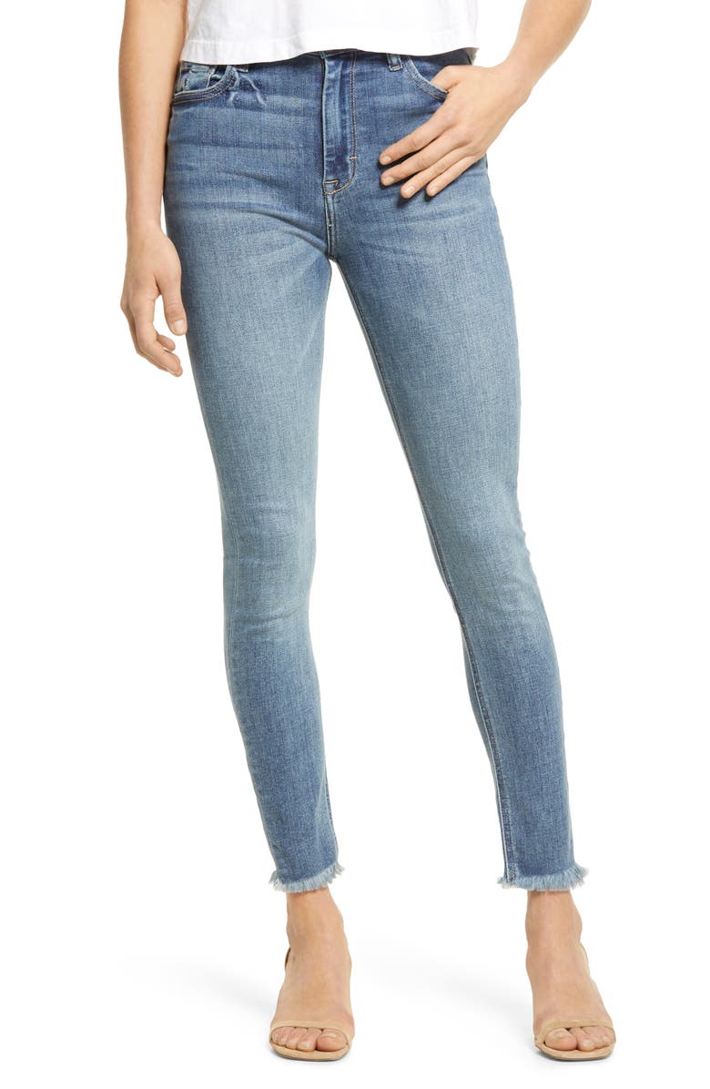 HIDDEN JEANS High Waist Fray Hem Stretch Ankle Skinny Jeans, Main, color, 