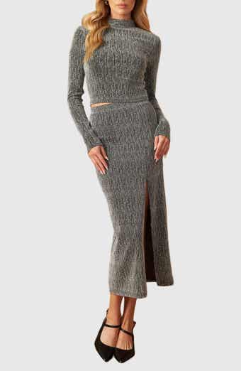 Mock Neck Crop Top & Midi Skirt Set