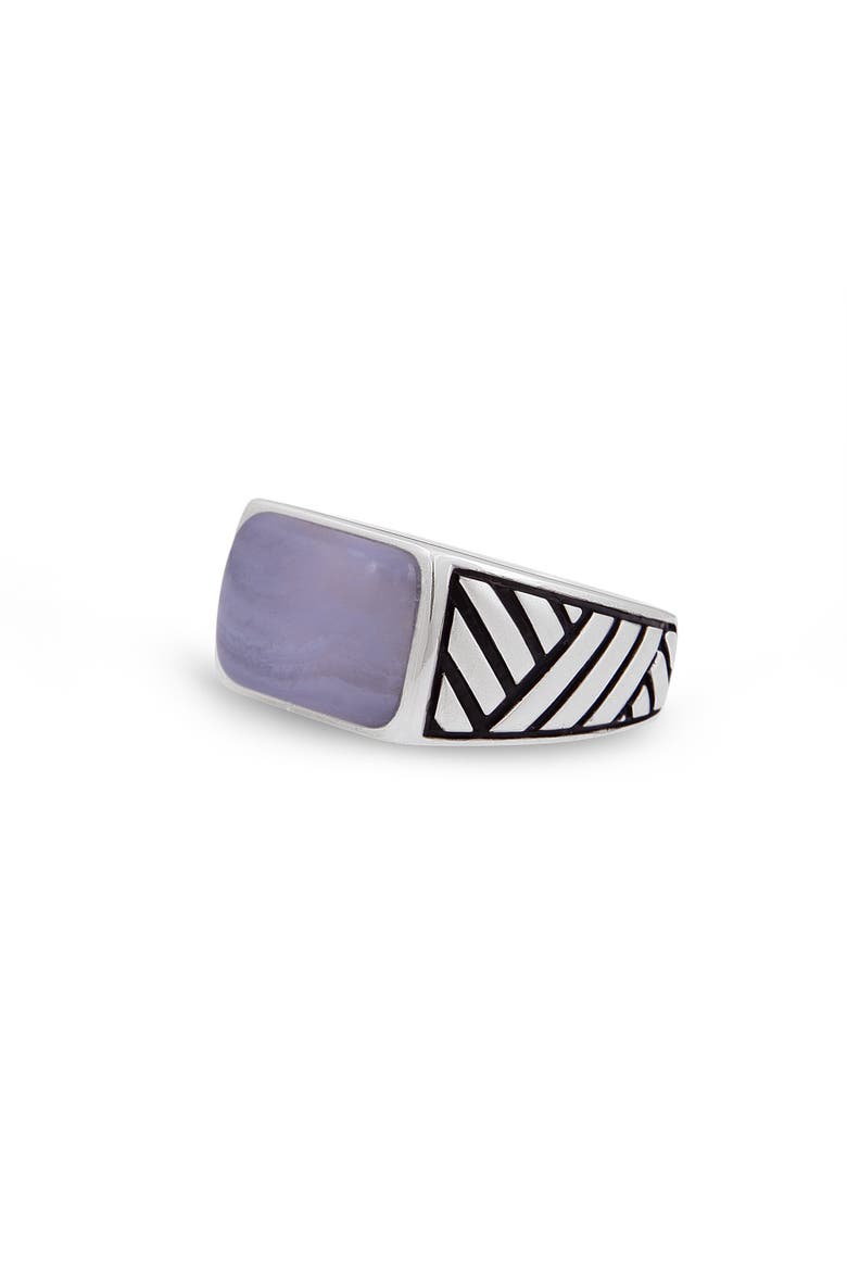 Blue Lace Agate Sterling Silver Men Signet Ring, Alternate, color, Blue