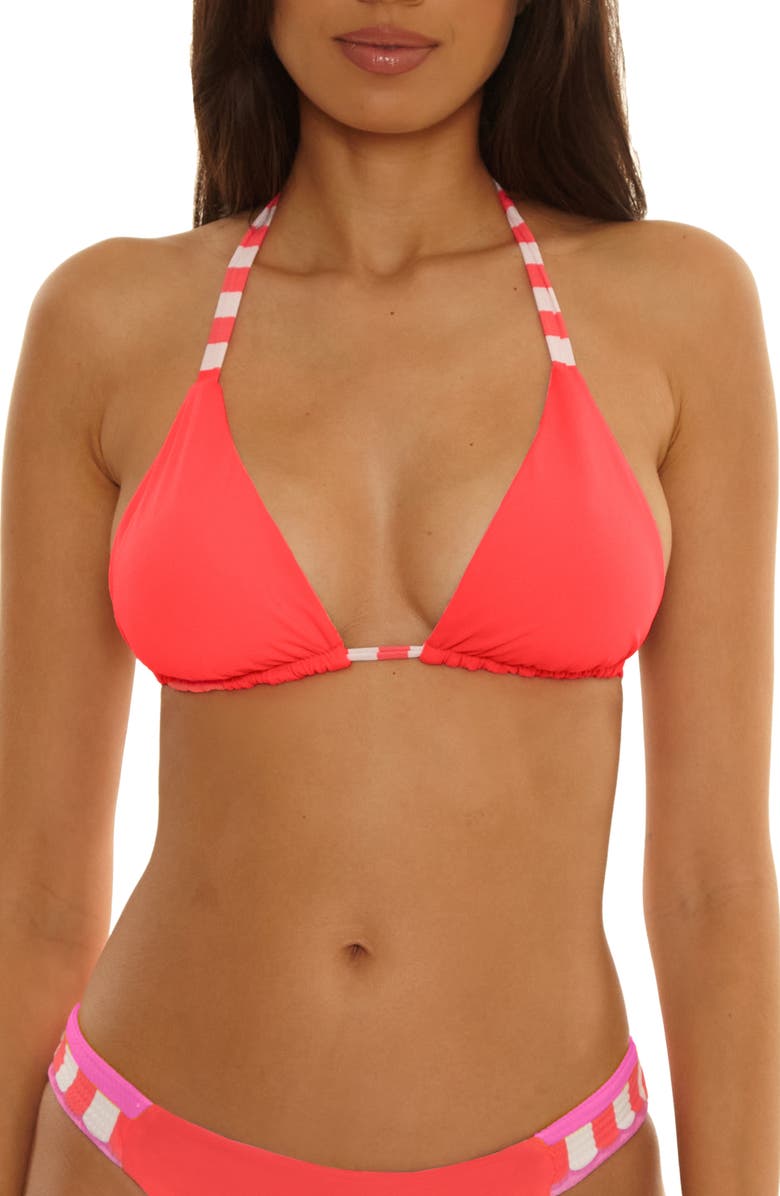 Becca Miami Beach Reversible Triangle Bikini Top, Alternate, color, Coral Multi