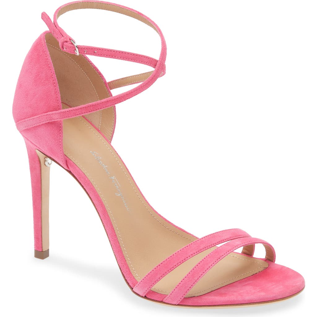 Ferragamo Ines X5 Suede Ankle-strap Sandals In Camoscio Kid Royal Hot Pink