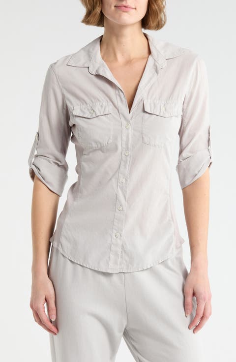 Three-Quarter Sleeve Button-Up Shirt