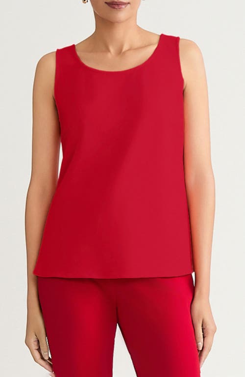 Ming Wang Deco Scoop Neck Stretch Crepe Tank In Red