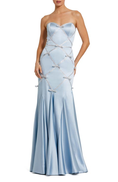 3D Bow Satin Strapless Mermaid Gown