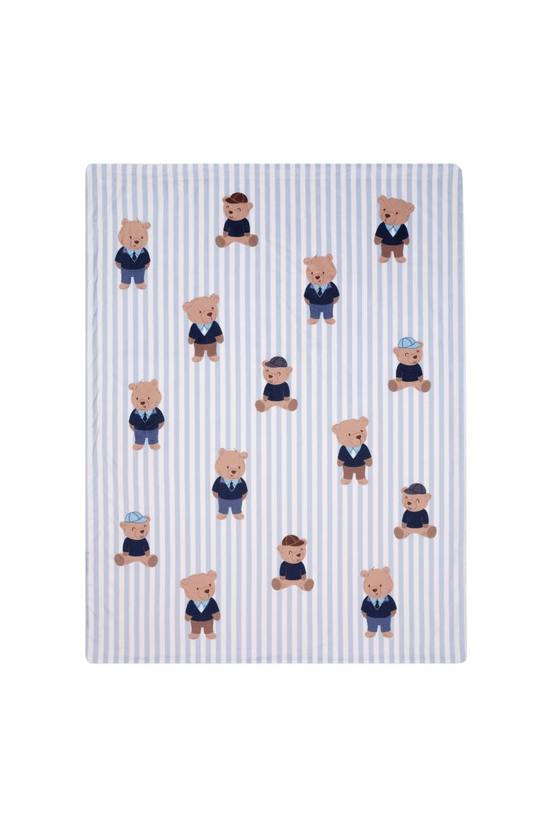 Blue Stripe Minky/Faux Shearling Sweater Bear Baby Blanket, Alternate, color, Blue