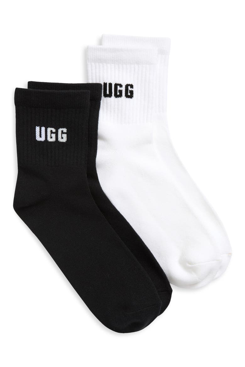 Quinlin Assorted 2-Pack Logo Quarter Socks, Main, color, WHITE / BLACK