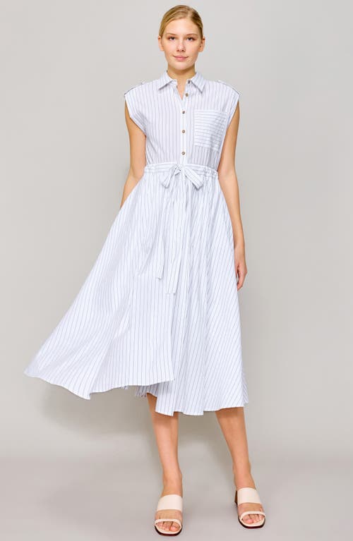 Melloday Tie Waist Poplin Midi Shirtdress In Ivory/black Stripe