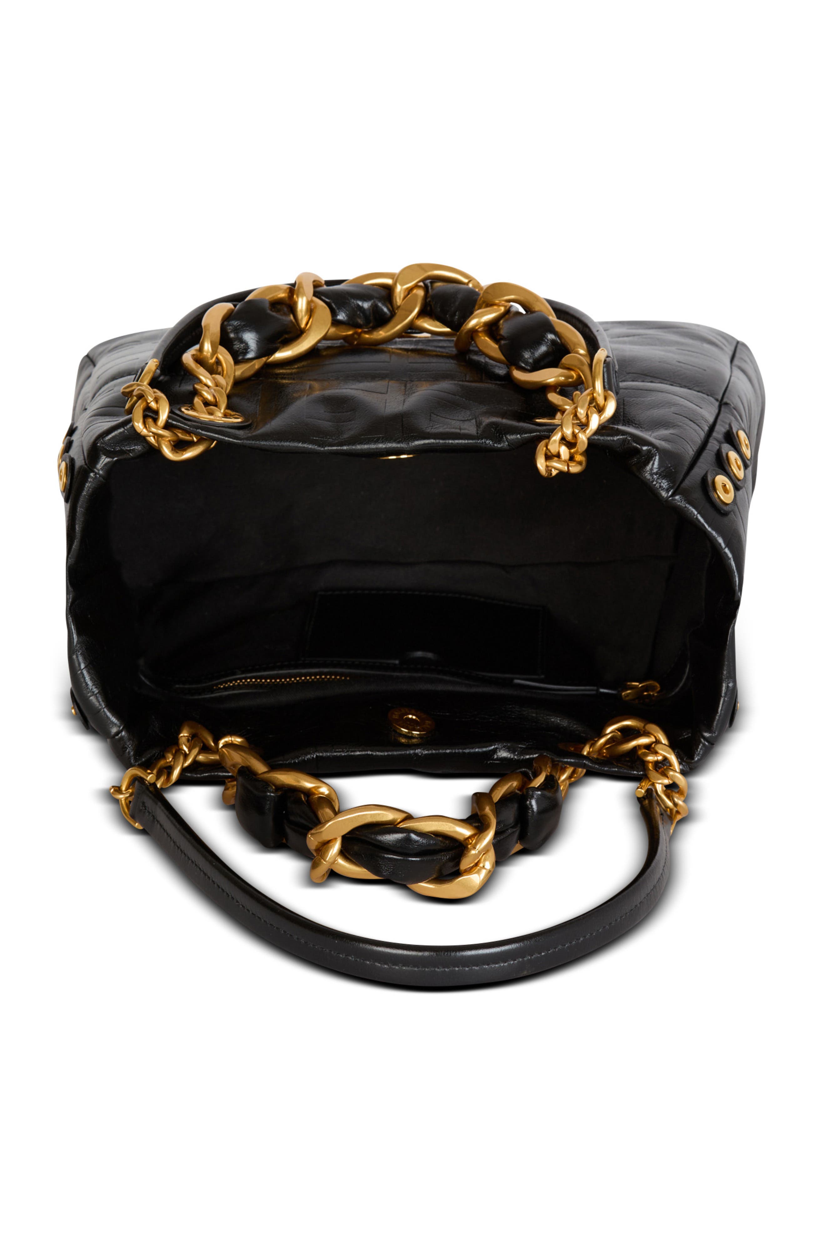 Balmain Small 1945 Soft tote bag in crackled calfskin, Alternate, color, Black