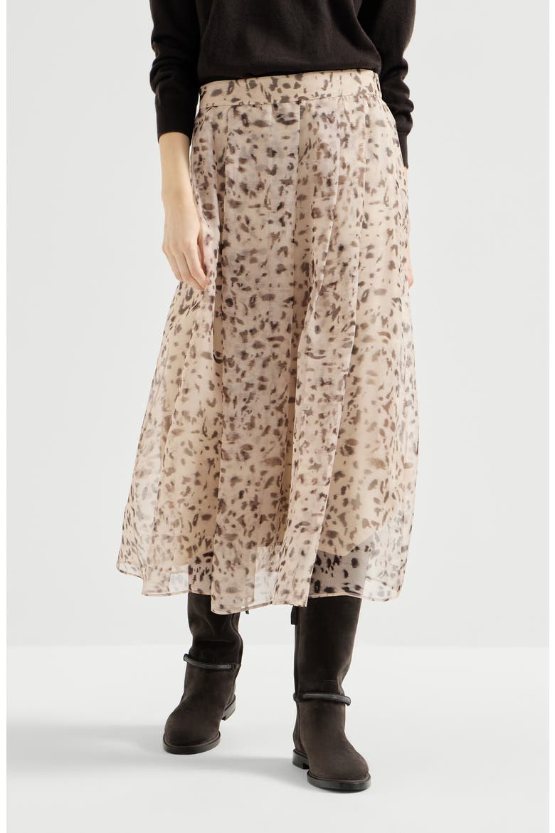 Lynx print silk organza pleated skirt, Alternate, color, Multicoloured