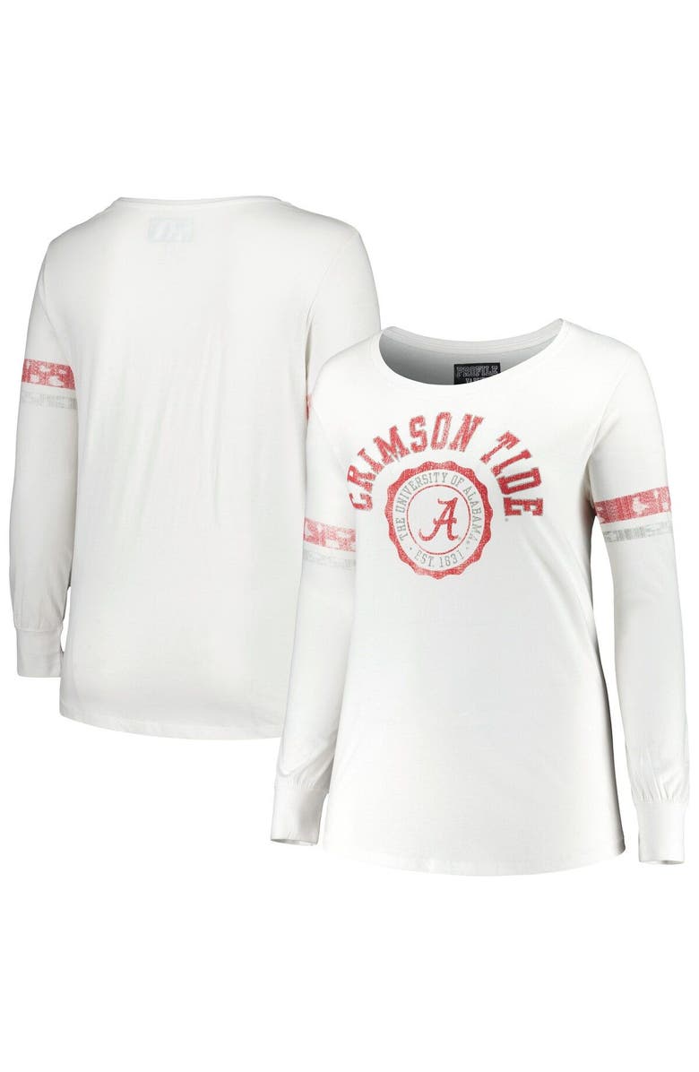 PROFILE Women's White Alabama Crimson Tide Contrast Stripe Scoop Neck Long Sleeve T-Shirt, Main, color, 