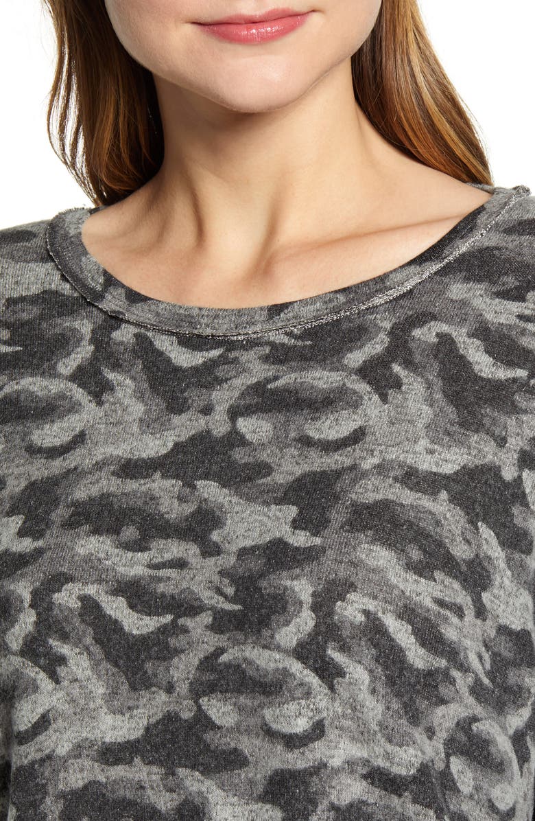 Bobeau Rib Long Sleeve Fuzzy Top, Alternate, color,