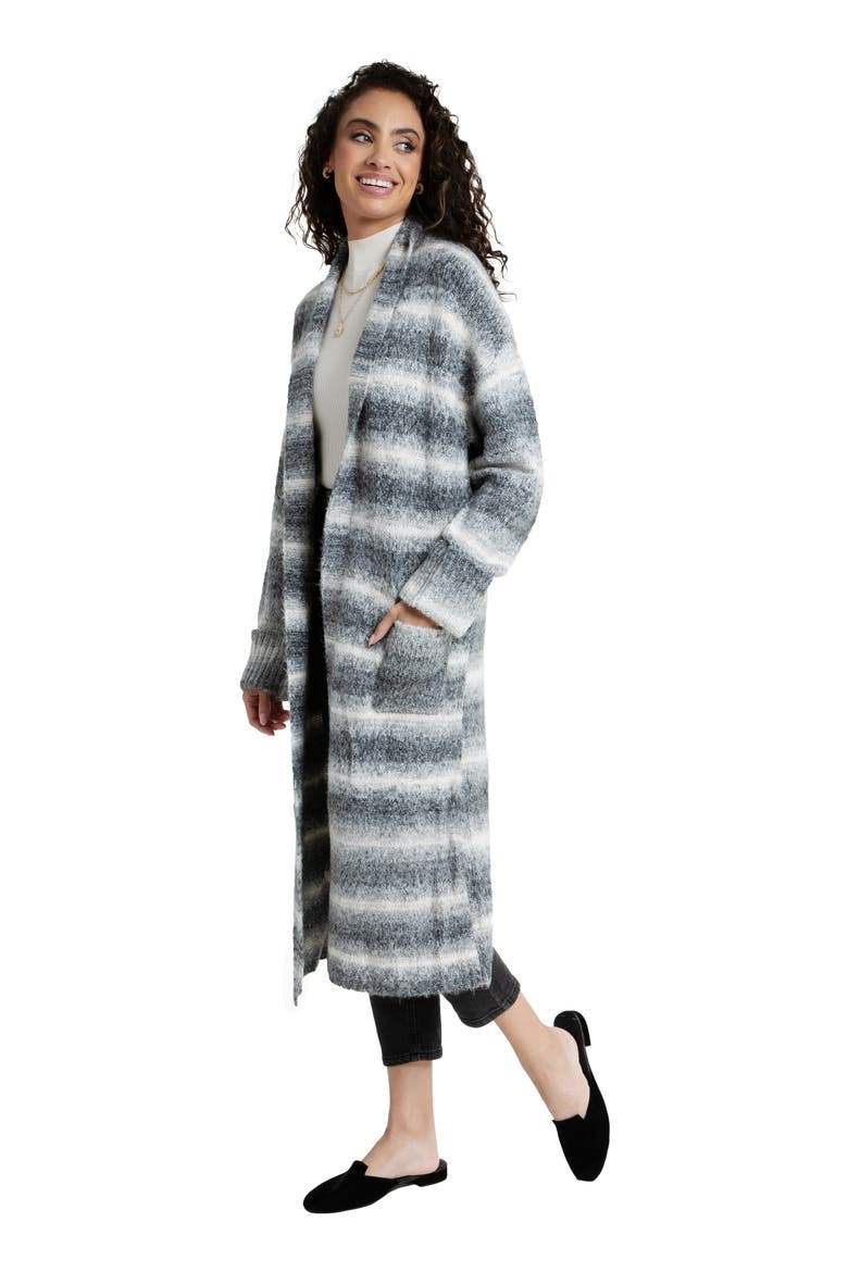 Horizontal Stripe Longline Cardigan, Alternate, color, GREY
