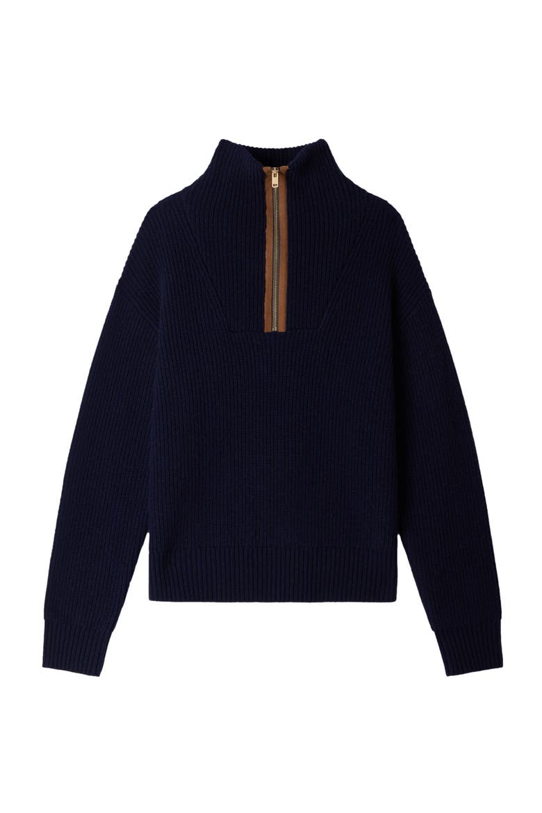 Wool and cashmere half-zip sweater, Alternate, color, Navy blue