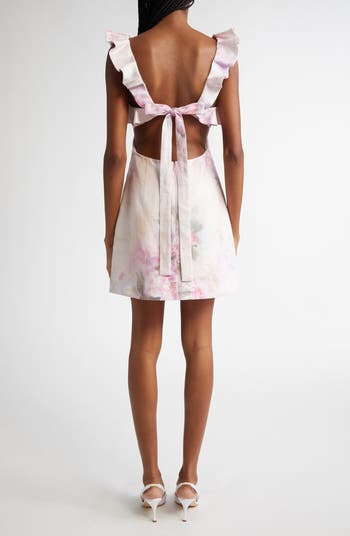 Print Ruffle Cutout Linen Minidress
