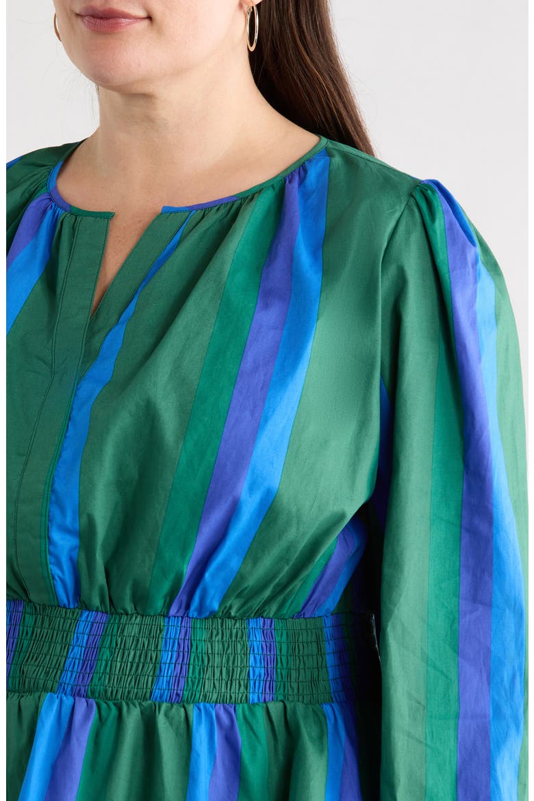 Dolary Stripe Mirana Peplum Popover Top, Alternate, color, EMERALD-BLUES