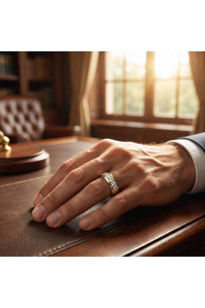 1 Ct Diamond Ring Mens High Polished Solid Gold Wedding Band Lab Grown, Alternate, color, 10K Yellow Gold