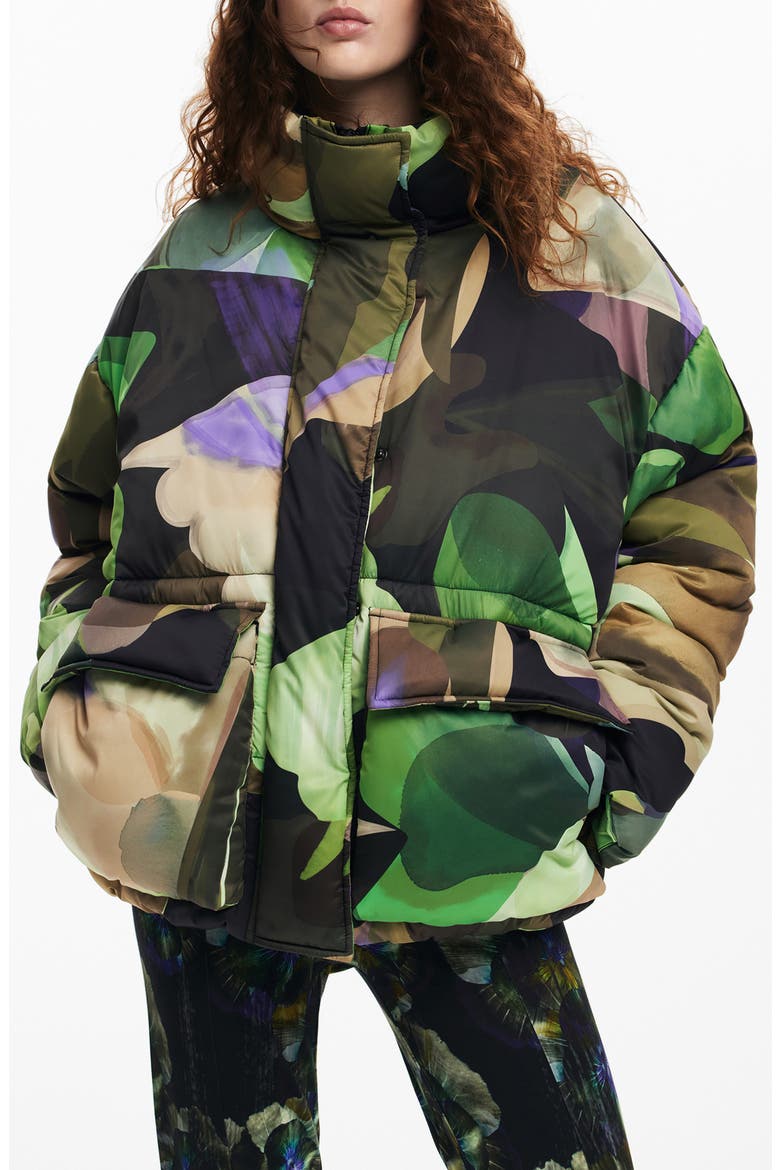 Lacroiz Aalborg Abstract Print Puffer Jacket, Main, color, GREEN