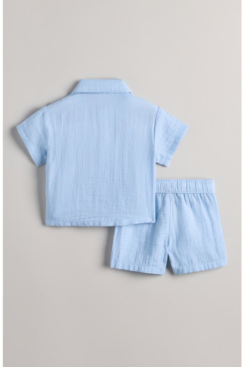 Stripe Short Sleeve Cotton Button-Up Shirt & Shorts Set, Alternate, color, BLUE QUIET FINE STRIPE