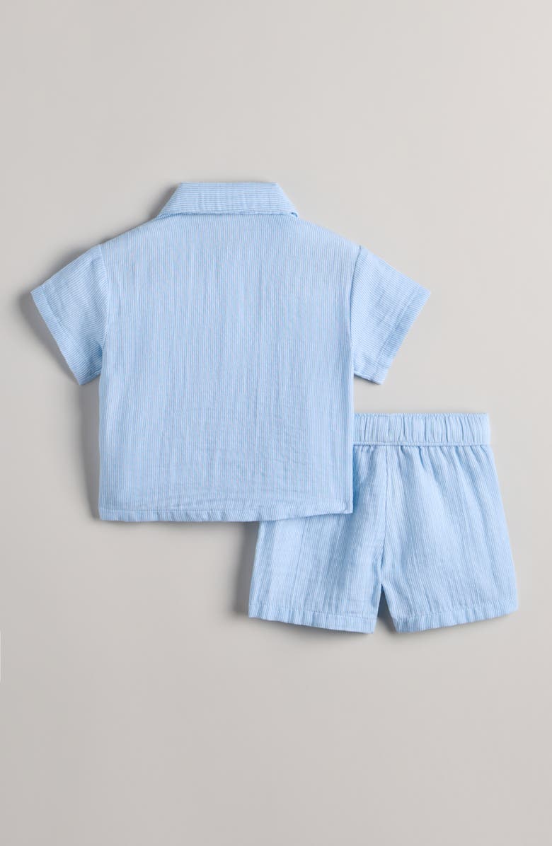 Nordstrom Stripe Short Sleeve Cotton Button-Up Shirt & Shorts Set, Alternate, color, Blue Quiet Fine Stripe