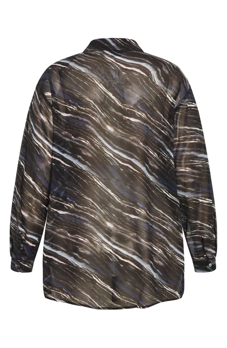City Chic Sheer Lover Print Long Sleeve Shirt, Alternate, color, Marble