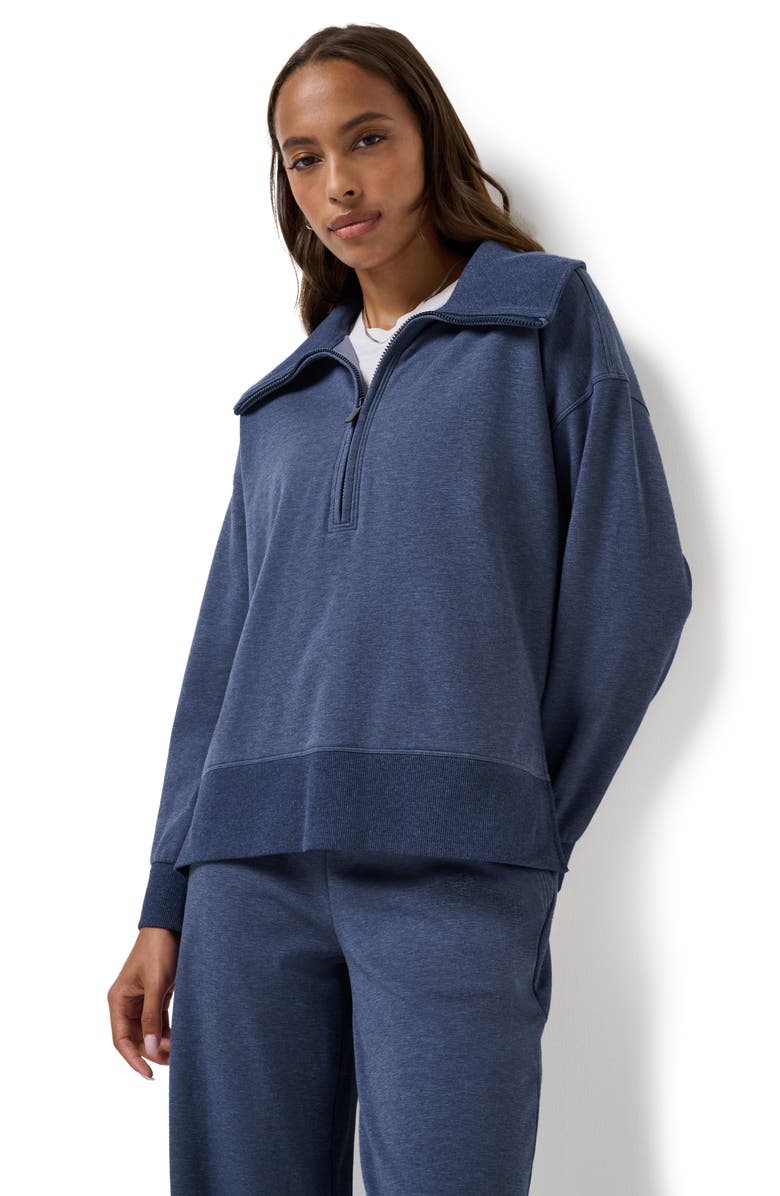 TravisMathew Save the Day Half Zip Sweatshirt, Alternate, color, Heather Navy Blazer