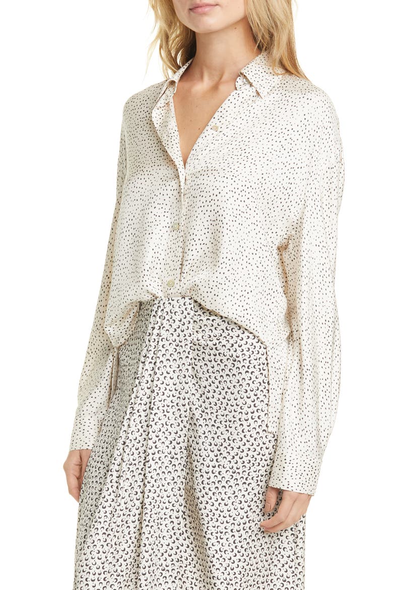 Ditsy Dot Long Sleeve Silk Blend Button-Up Shirt, Main, color, CHIFFON