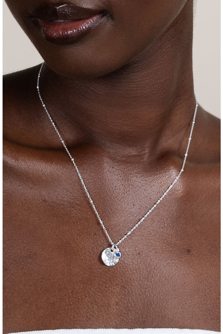 Hammered Disc & Blue Sapphire Array Necklace, Alternate, color, Sterling Silver