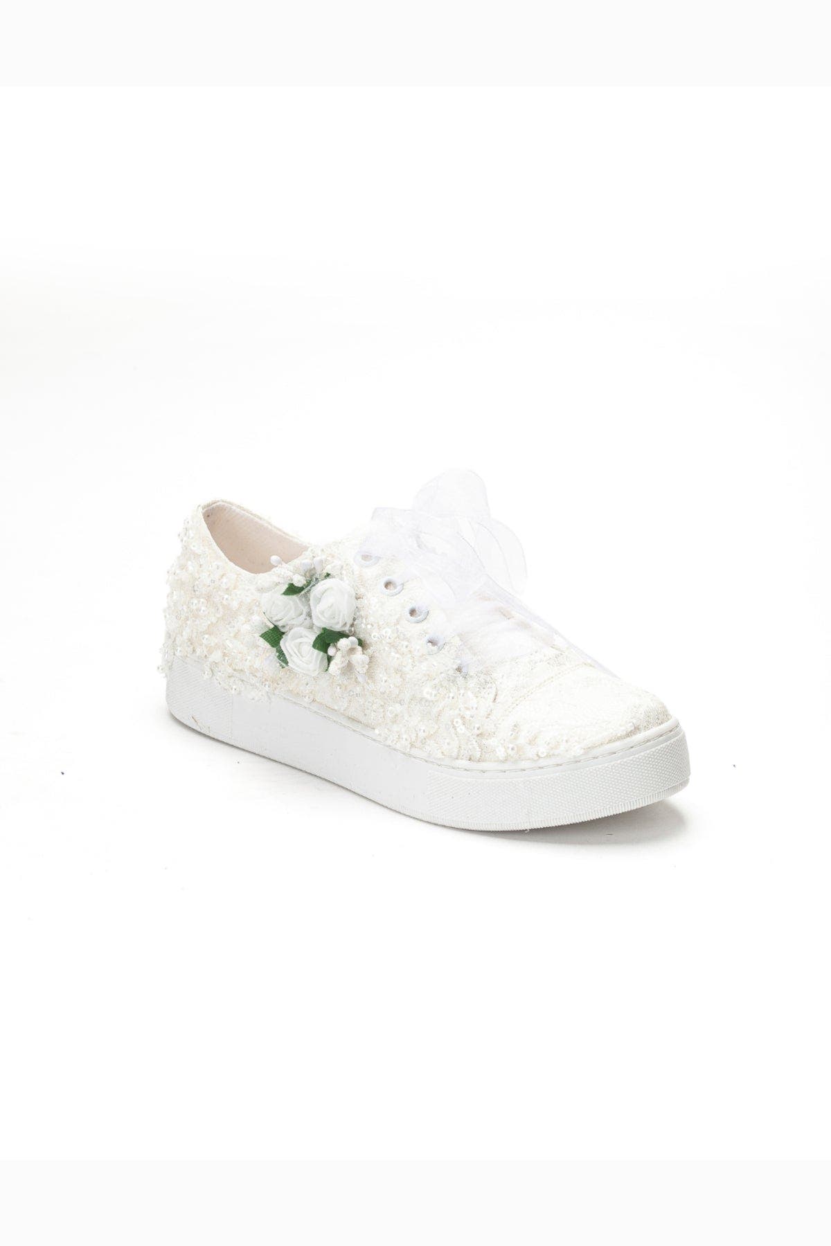 Rosalie Flower Bridal Sneaker, Main, color, Ivory